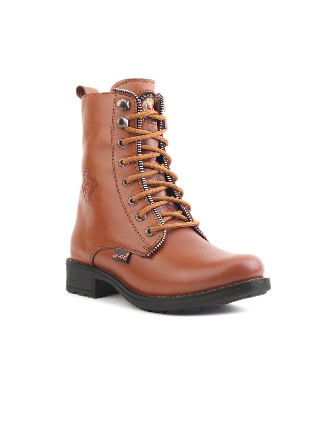 

LEFORE Women Leather Mid-Top Regular Boots, Tan
