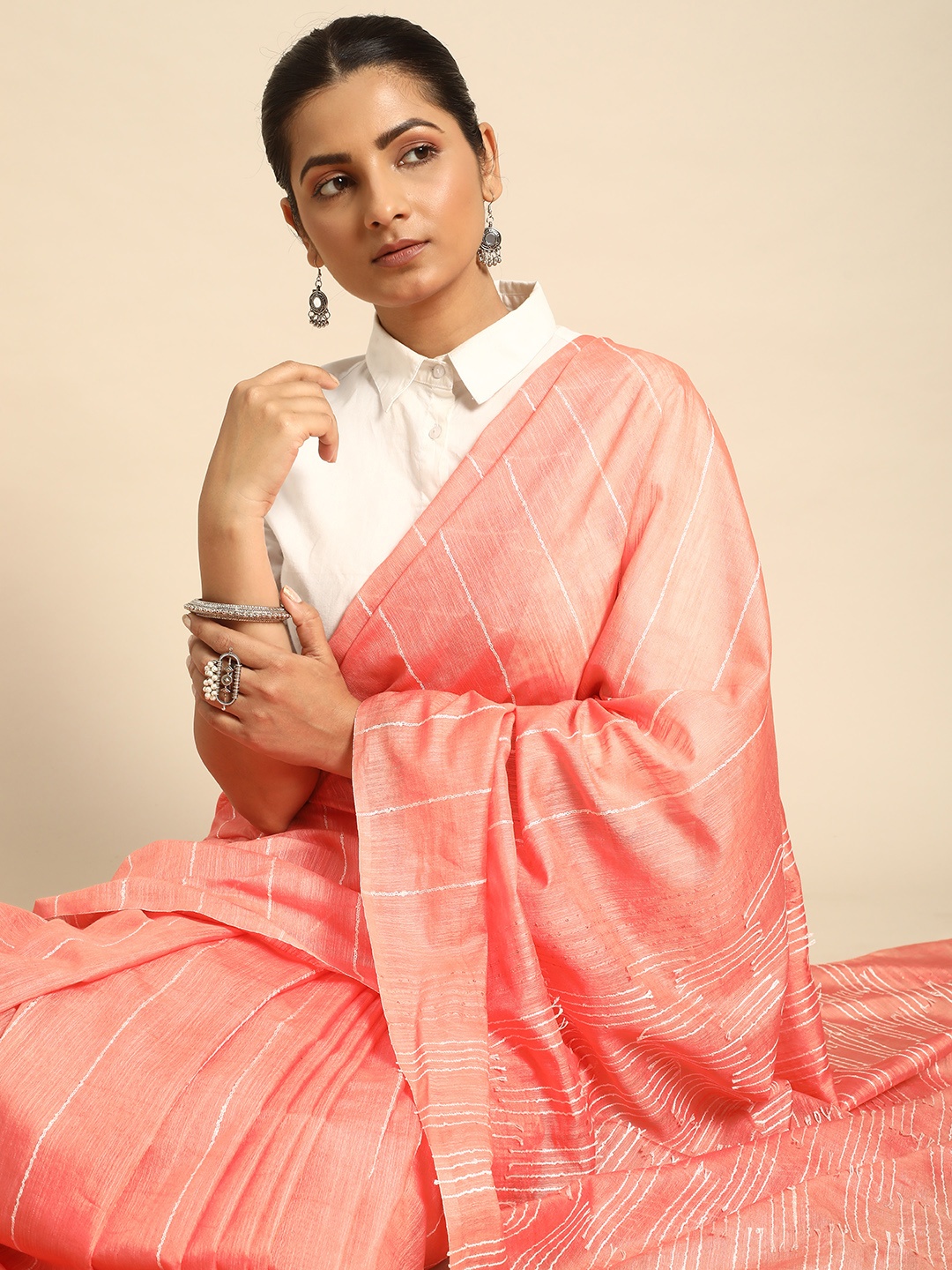 

Taavi Striped Woven Design Bhagalpuri Saree, Brown