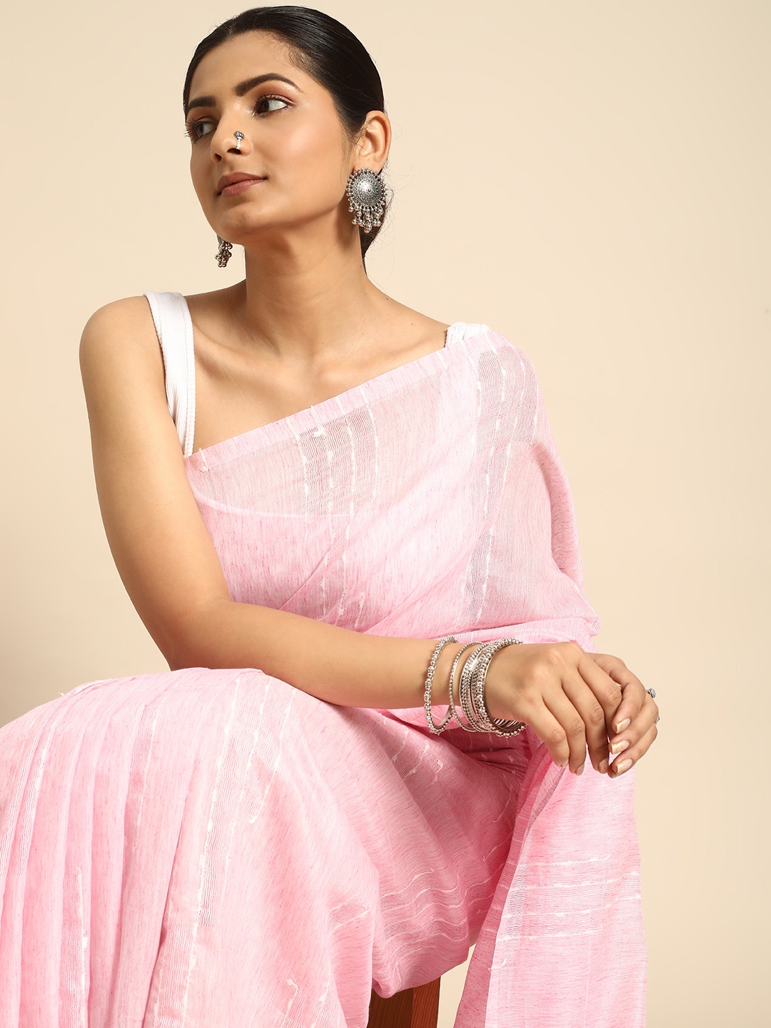 

Taavi Striped Woven Design Bhagalpuri Saree, Pink