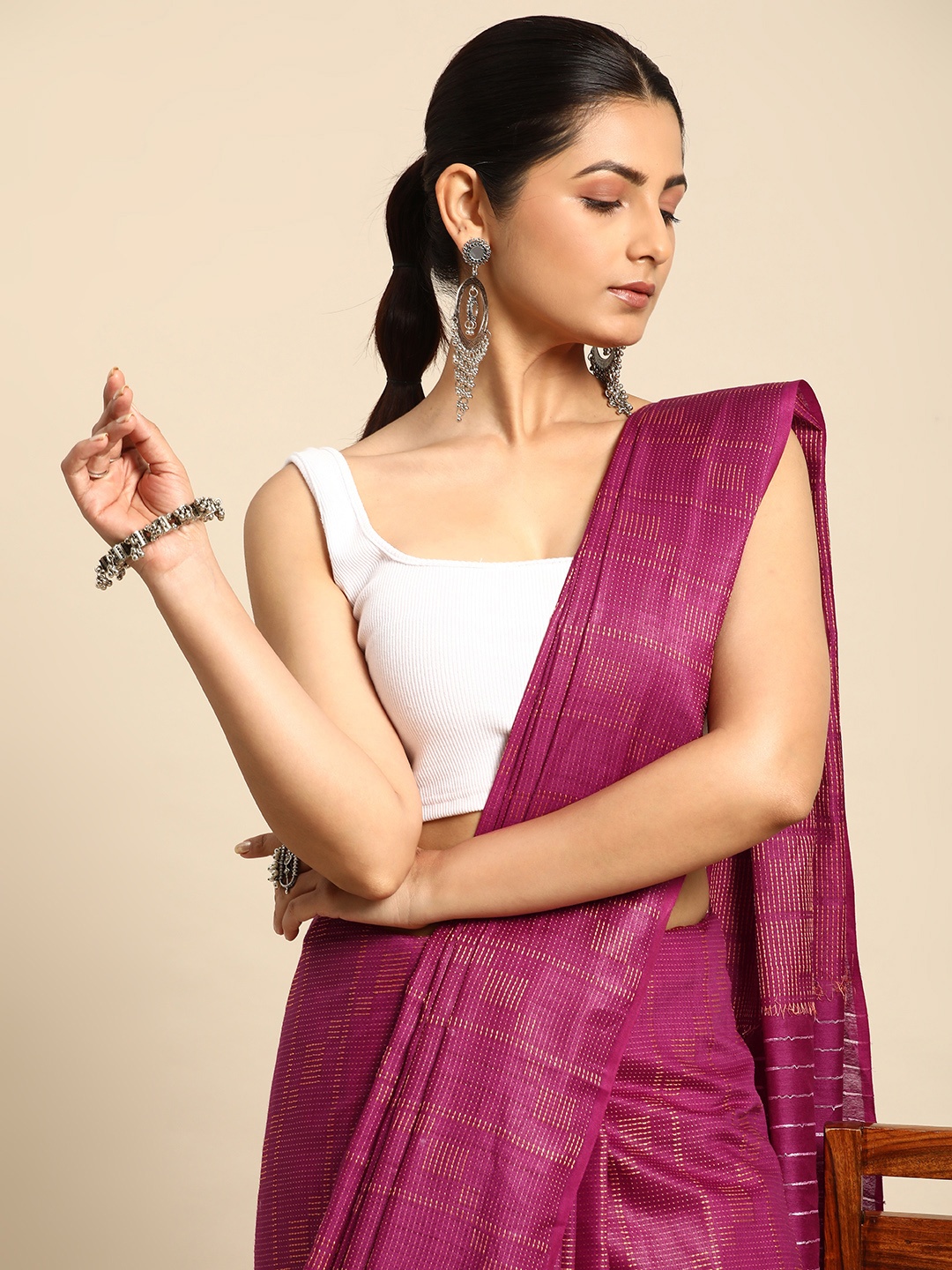 

Taavi Woven Design Bhagalpuri Saree, Purple