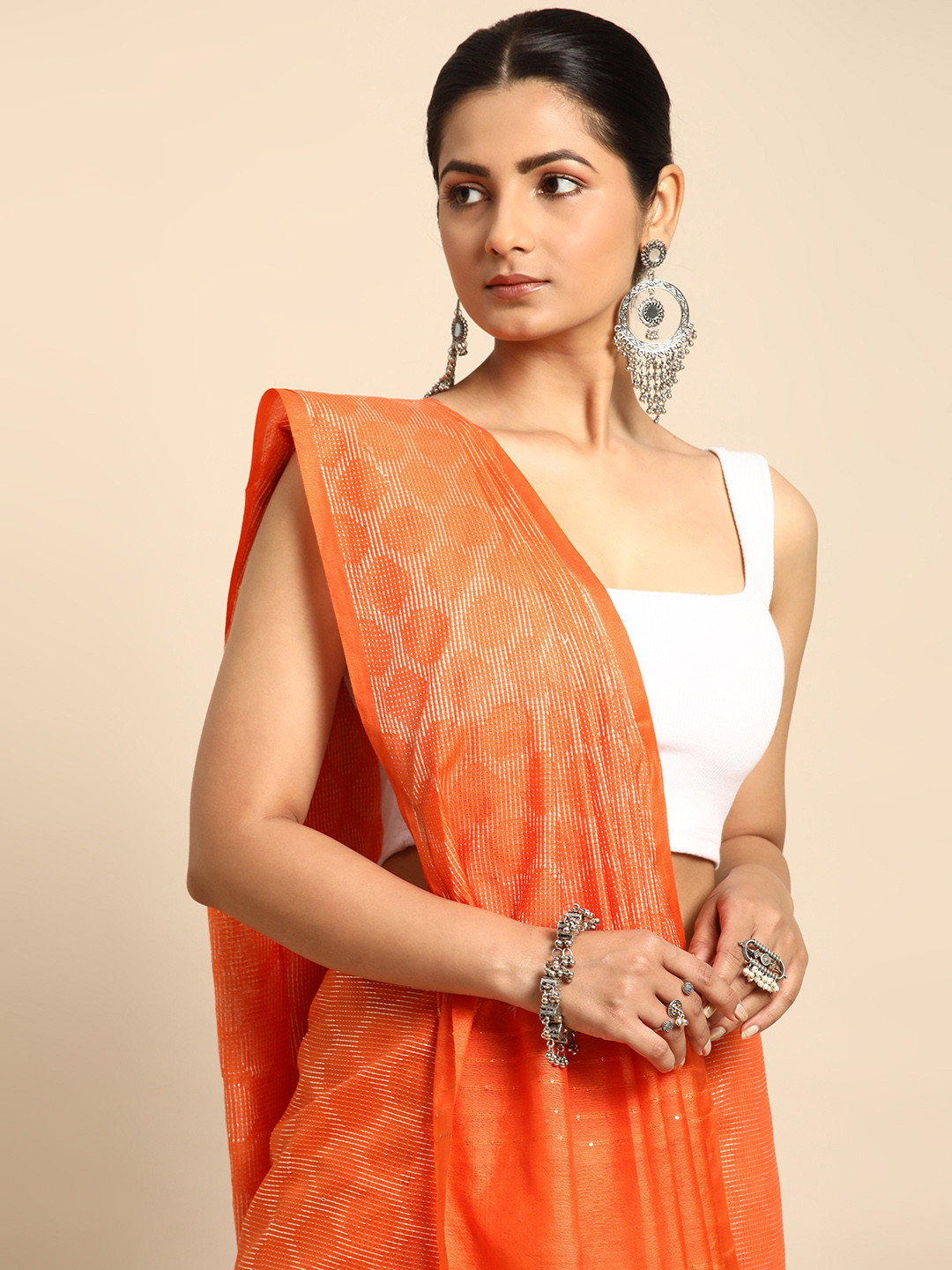 

Taavi Woven Design Zari Bhagalpuri Saree, Orange