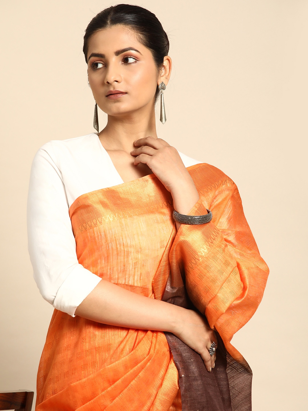 

Taavi Woven Design Zari Bhagalpuri Saree, Orange