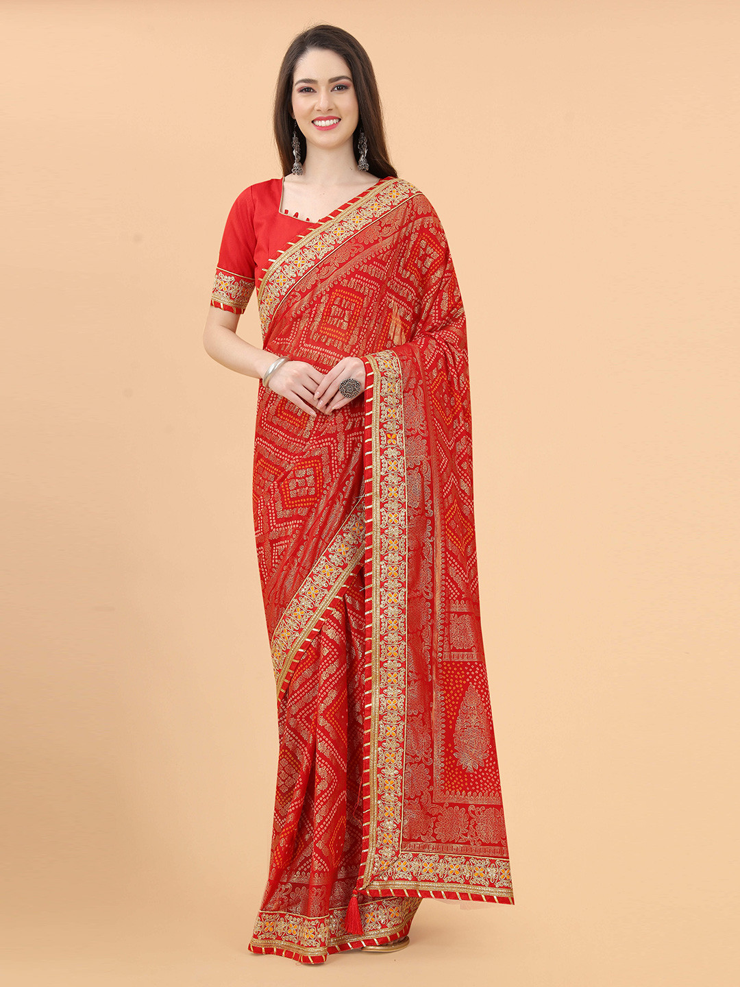 

Munir Floral Foil Printed Pure Georgette Saree, Red