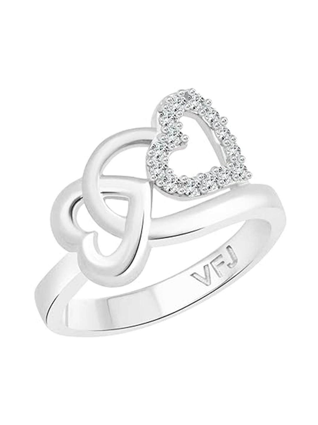

Vighnaharta Rhodium Plated Cubic Zirconia Studded Couple Heart Finger Ring, Silver