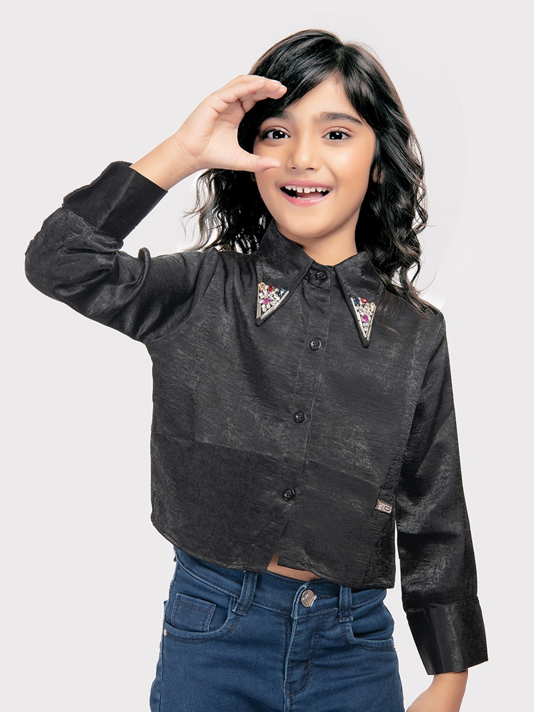 

Tiny Kingdom Girls Embellished Jewel Collar Shirts, Black