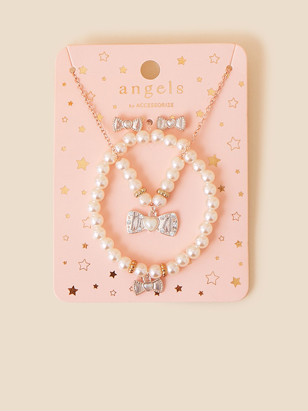 

Accessorize Heart Necklace And Earrings With Bracelet, Gold