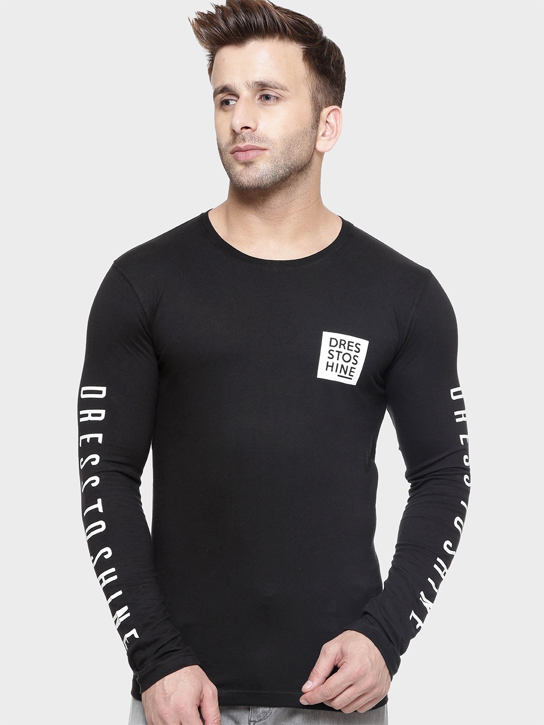 

GESPO Typography Printed Cotton T-shirt, Black