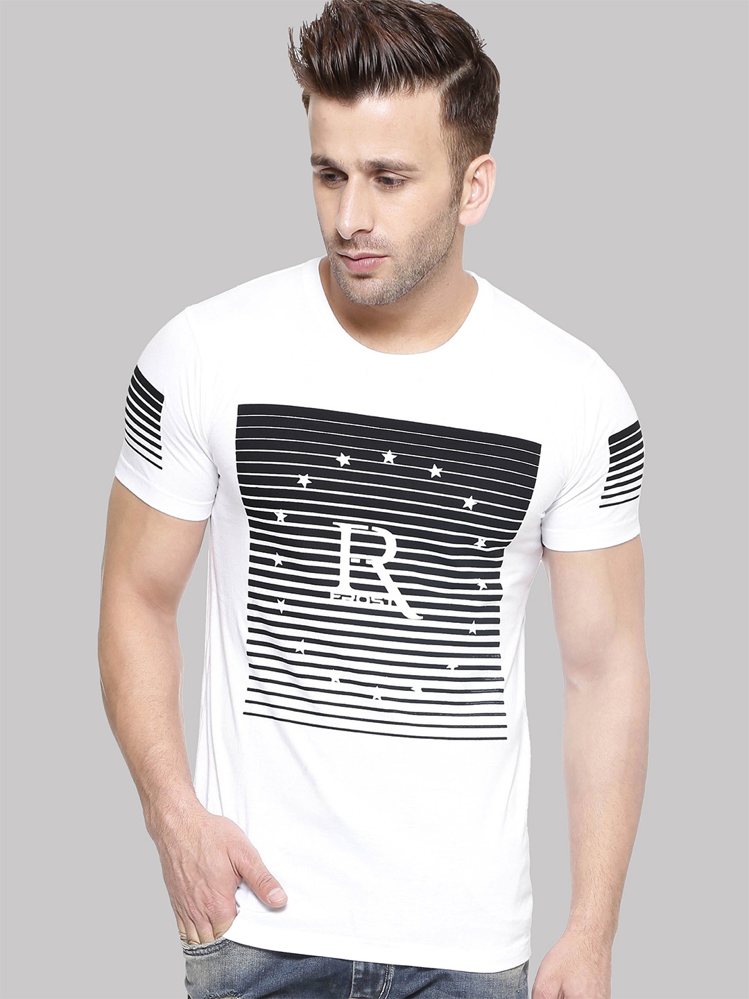 

GESPO Graphic Printed Cotton T-shirt, White