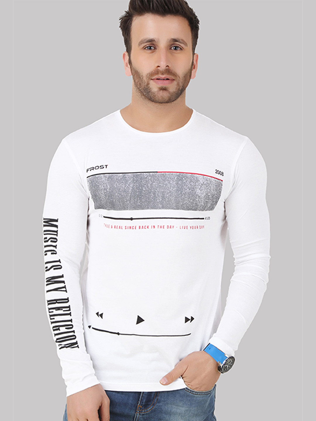 

GESPO Typography Printed Long Sleeves Cotton T-shirt, White