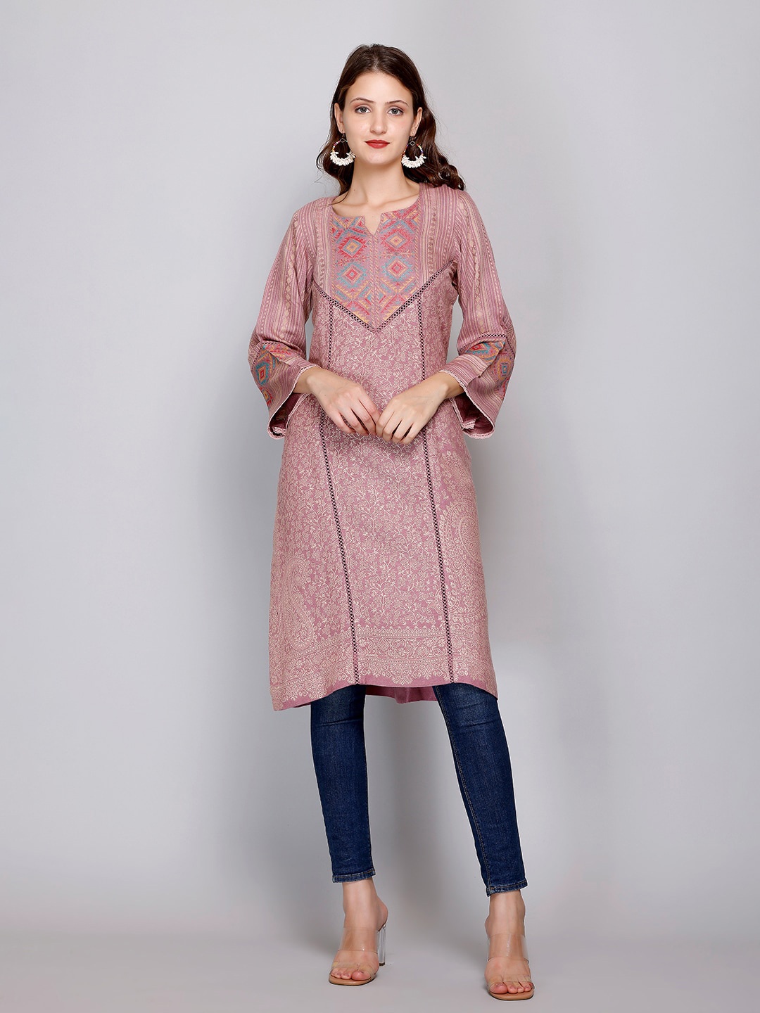 

EVAZ Woven Design Woollen Kurta, Purple