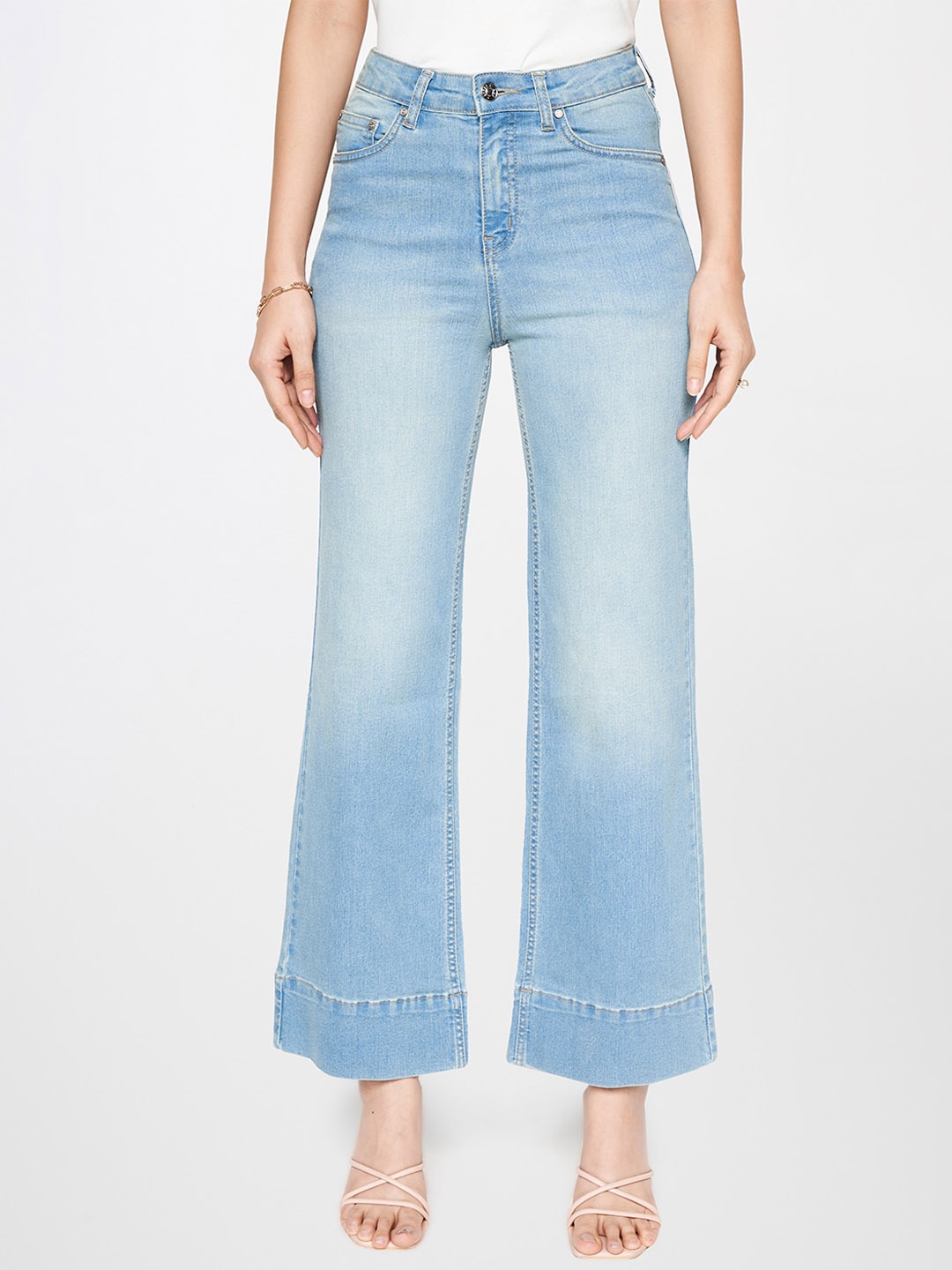 

AND Women Mid-Rise Wide Leg Cotton Jeans, Blue
