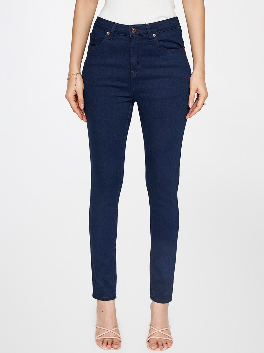 

AND Women Mid-Rise Skinny Fit Cotton Jeans, Blue