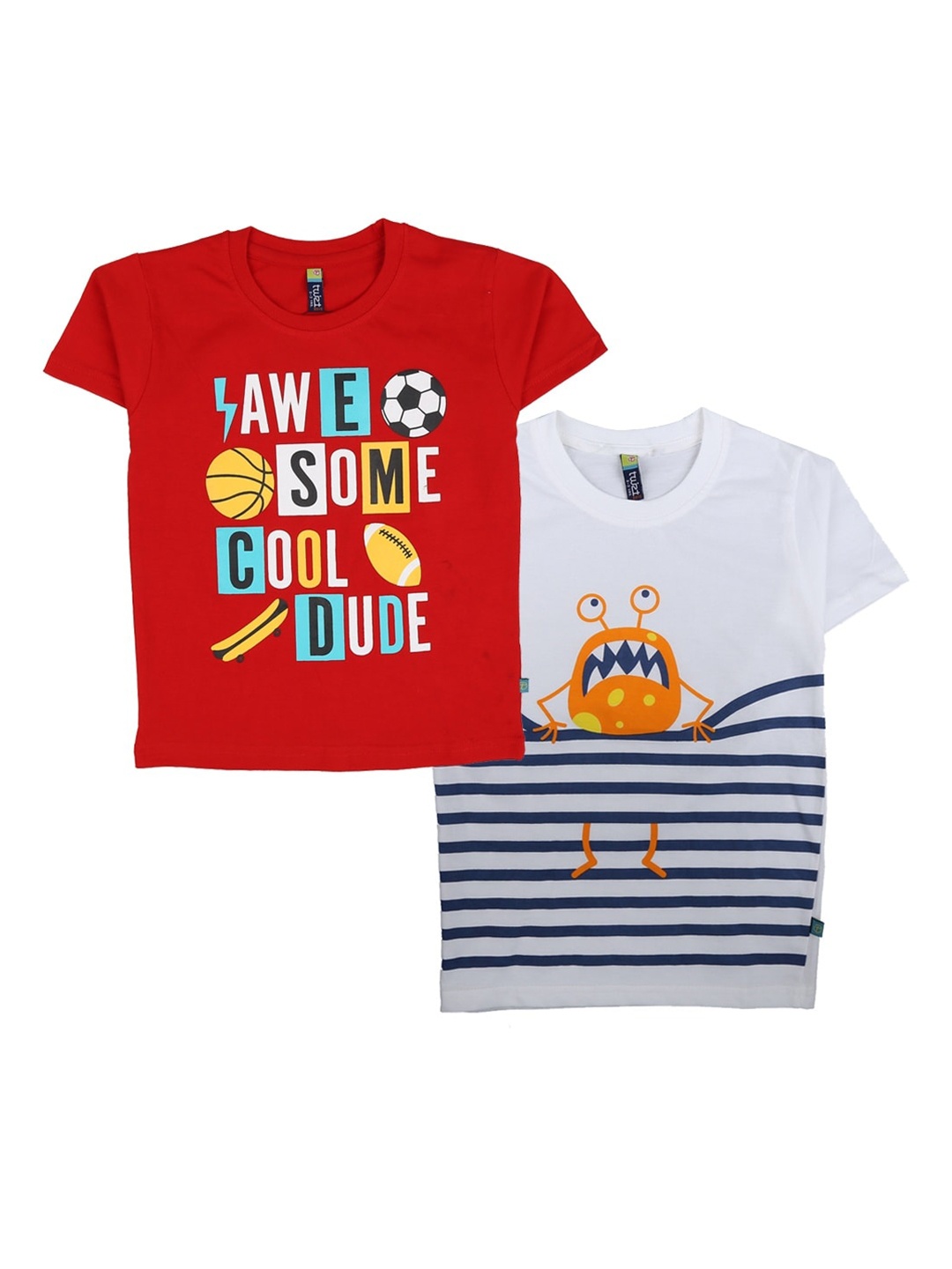 

V-Mart Boys Pack Of 2 Typography Printed Cotton T Shirts, Red