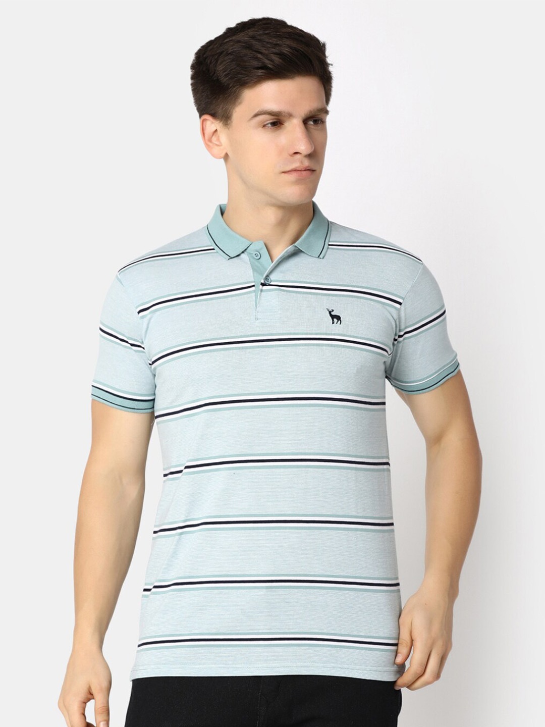 

V-Mart Striped Polo Collar Cotton T-Shirt, Blue