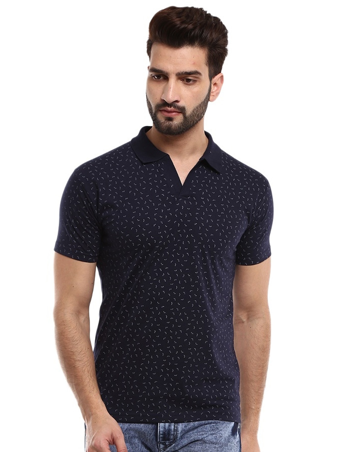 

V-Mart Printed Polo Collar Cotton T-shirt, Blue