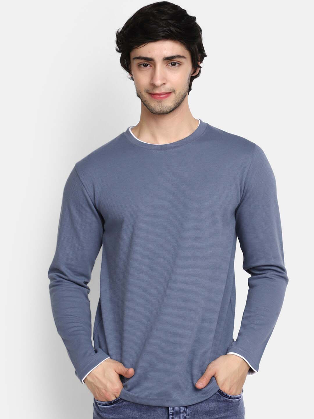

V-Mart Round Neck Long Sleeves Cotton T-shirt, Grey