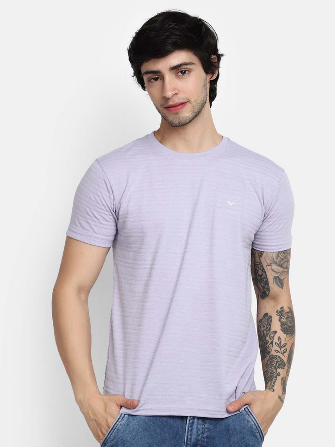 

V-Mart Self Designed Round Neck Cotton Casual T-shirt, Purple