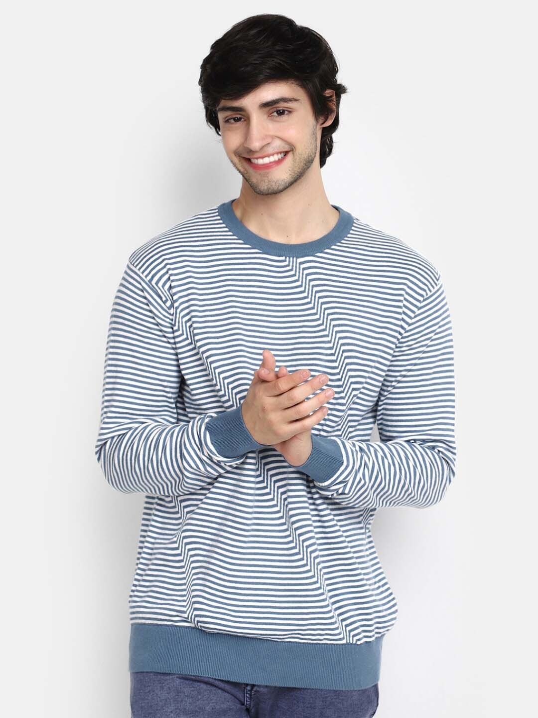 

V-Mart Striped Long Sleeves Cotton T-shirt, Blue