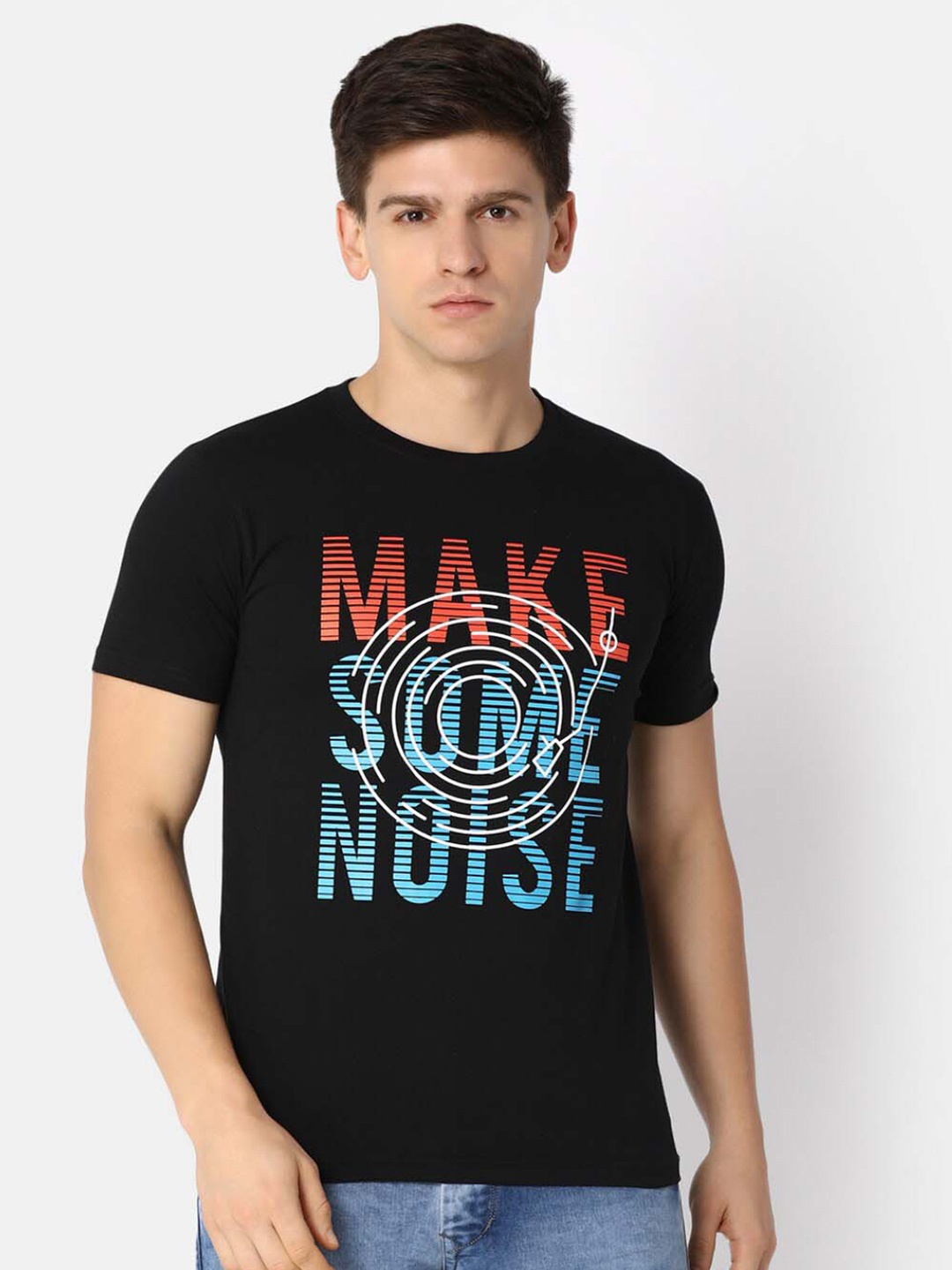 

V-Mart Typography Printed Slim Fit Cotton T-shirt, Black