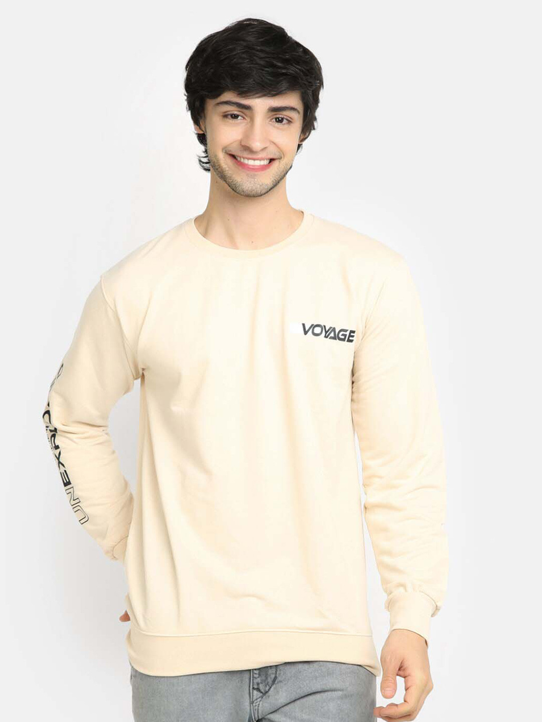 

V-Mart Typography Printed Cotton T-shirt, Beige