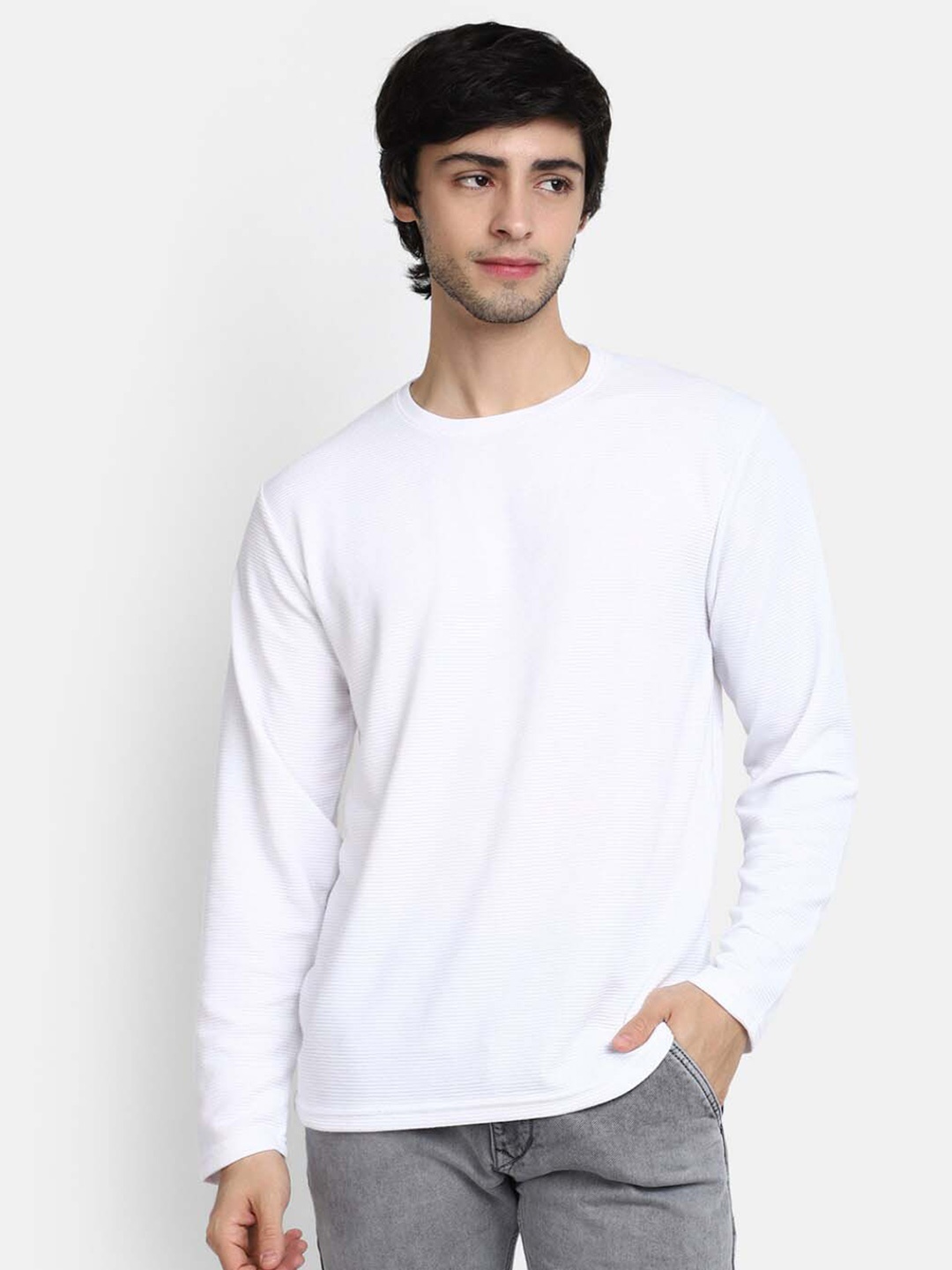 

V-Mart Round Neck Long Sleeve Cotton Regular T-shirt, White