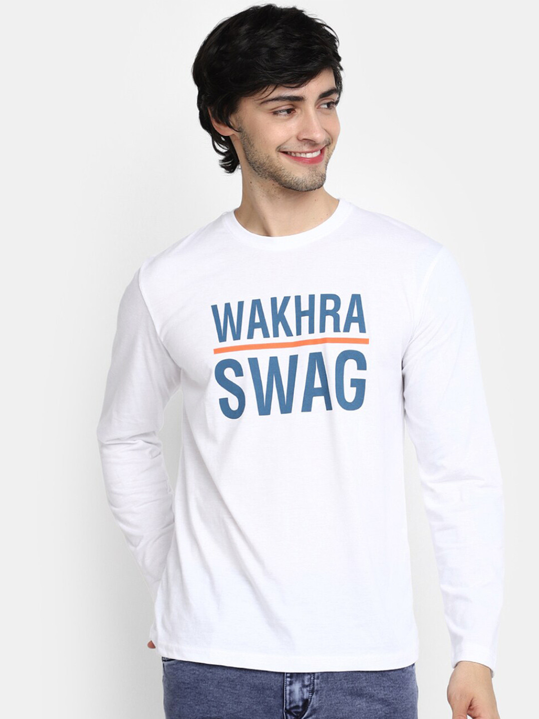 

V-Mart Typography Printed Round Neck Long Sleeve Cotton Regular T-shirt, White