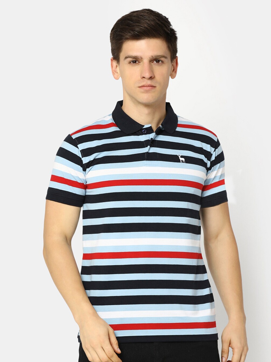 

V-Mart Striped Polo Collar Cotton T-shirt, Blue