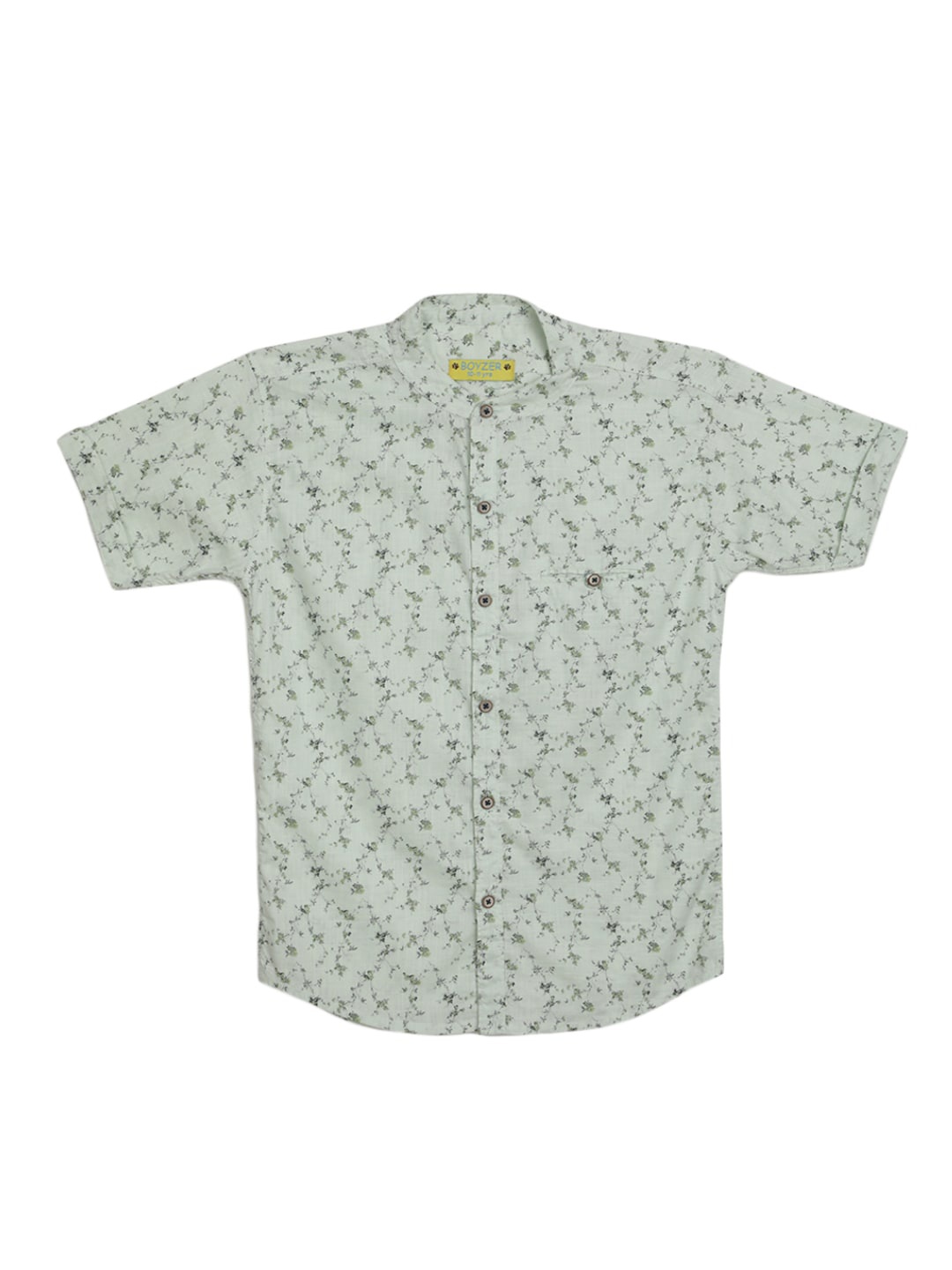 

V-Mart Boys Opaque Printed Band Collar Cotton Casual Shirt, Green