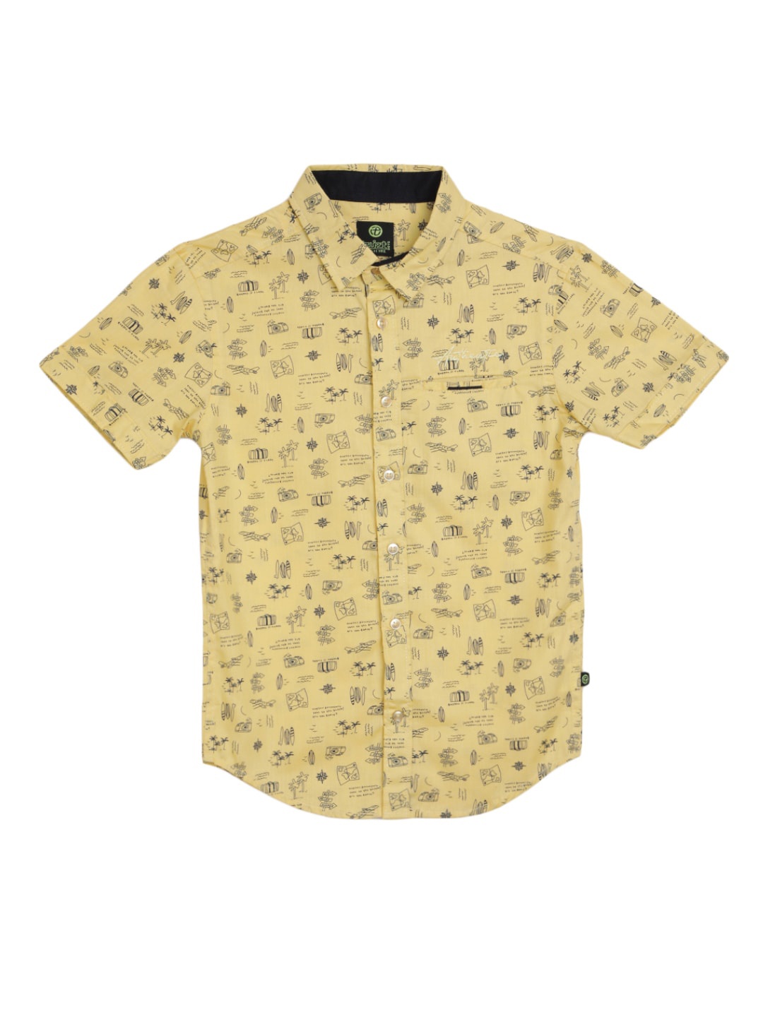 

V-Mart Boys Opaque Conversational Printed Spread Collar Cotton Casual Shirt, Yellow