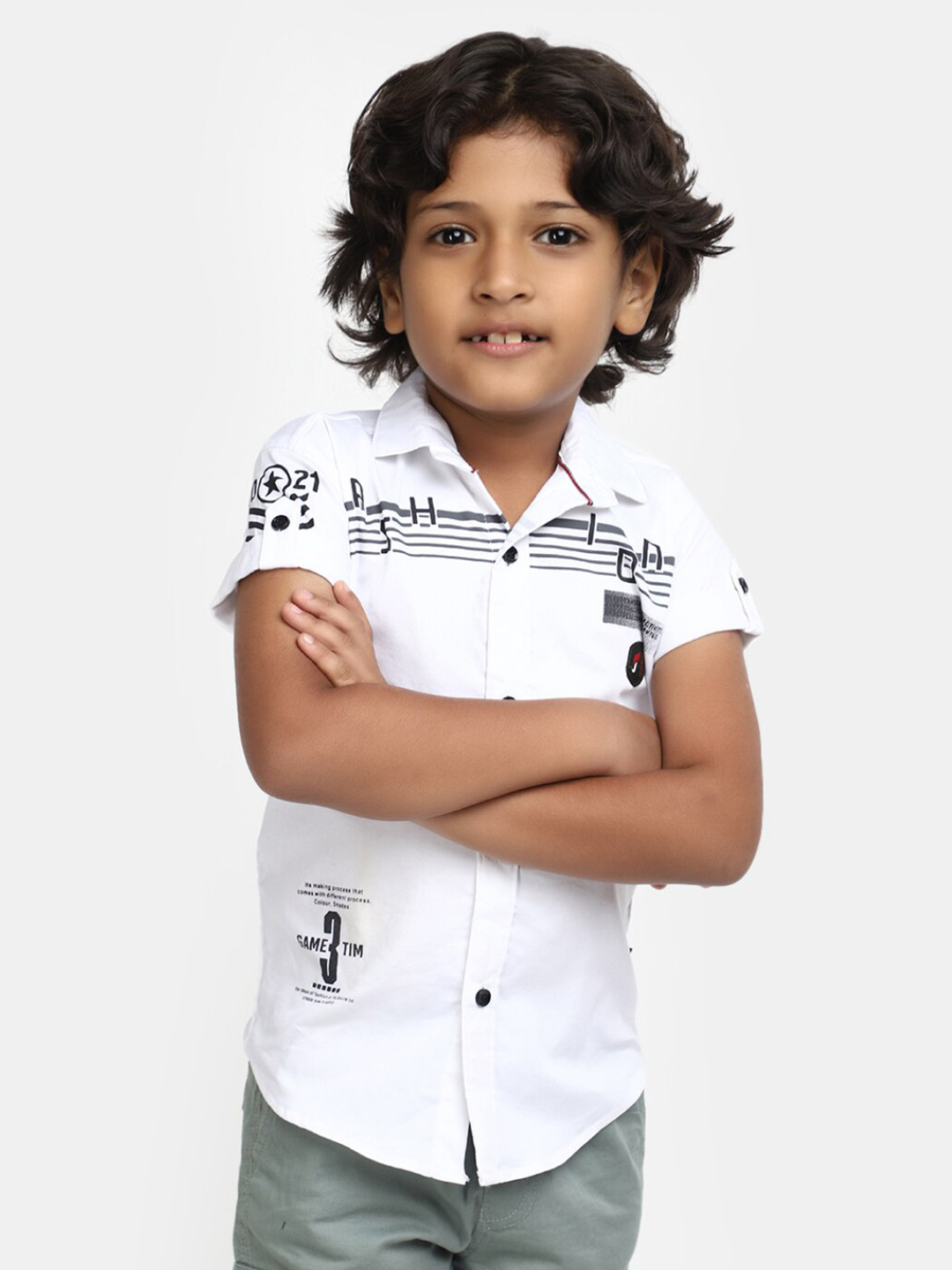

V-Mart Boys Graphic Printed Cotton Casual Shirt, White