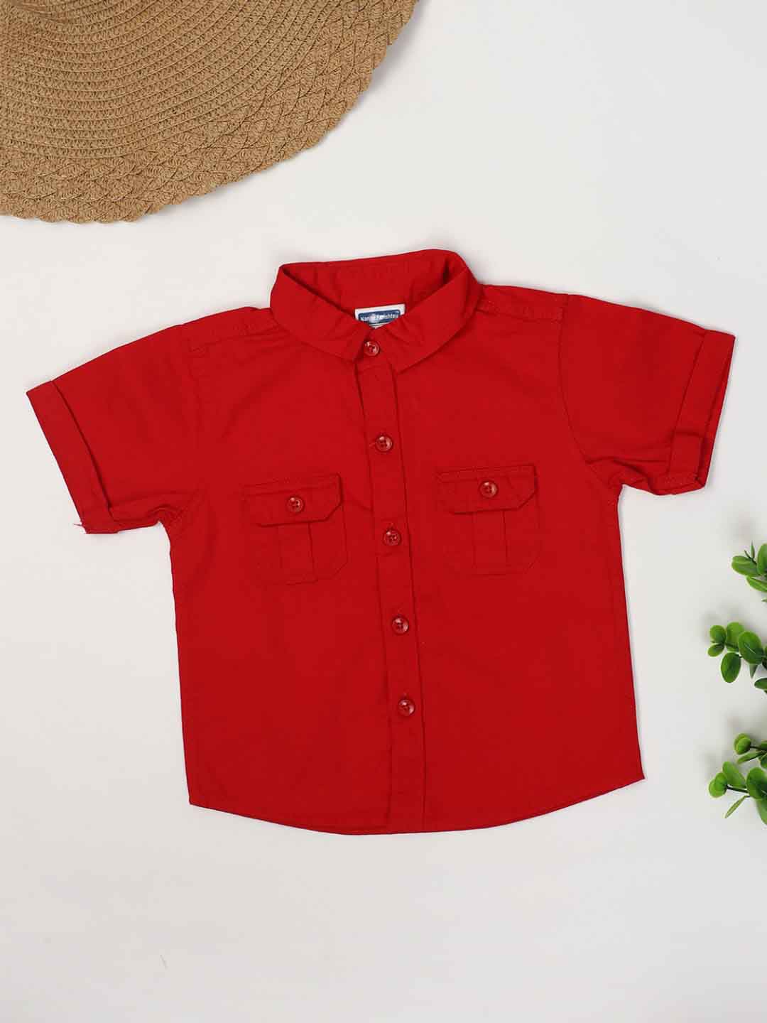 

V-Mart Infants Opaque Short Sleeves Cotton Casual Shirt, Red