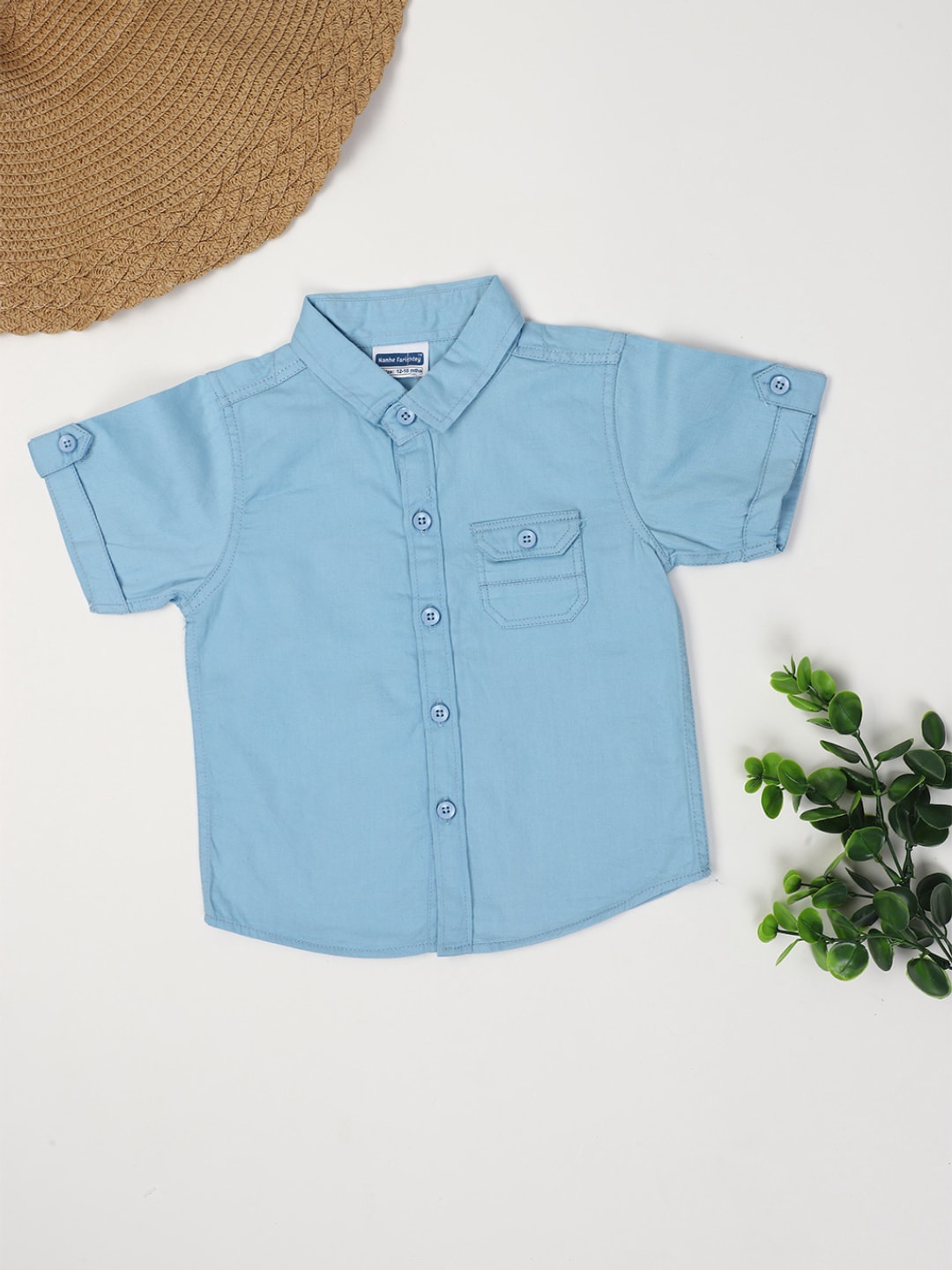 

V-Mart Infants Opaque Short Sleeves Cotton Casual Shirt, Blue