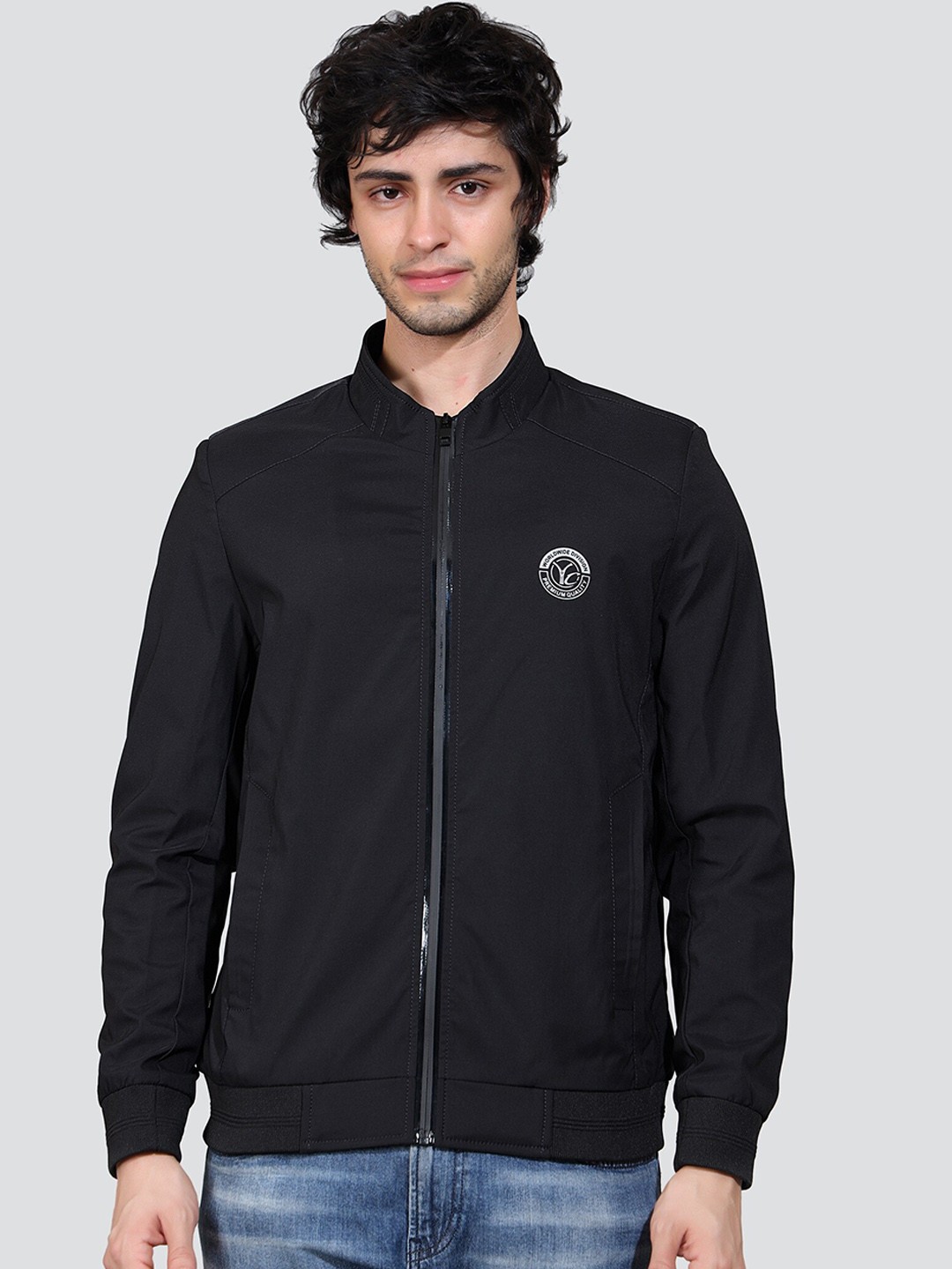 

YOUNG CLUB CLASSIC Men Black Lightweight Crop Bomber Jacket