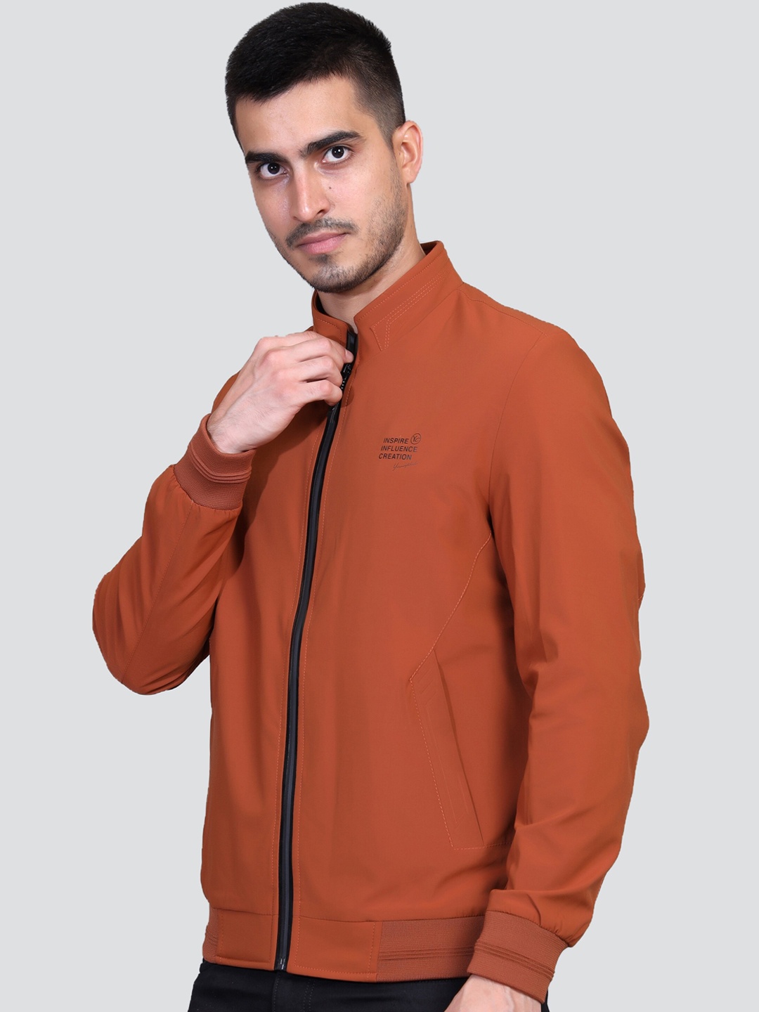 

YOUNG CLUB CLASSIC Men Rust Floral Leather Lightweight Crop Biker Jacket