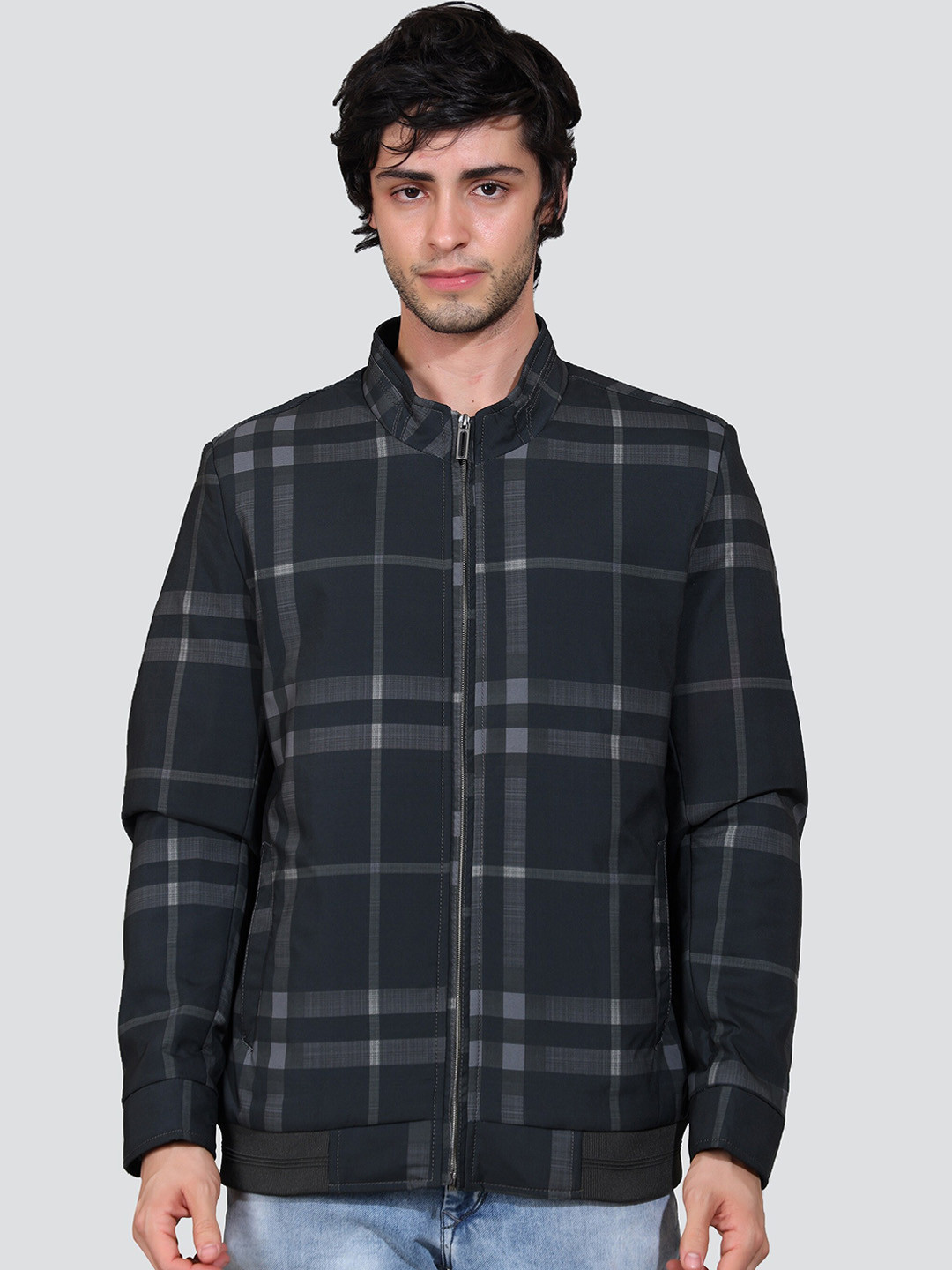 

YOUNG CLUB CLASSIC Checked Lightweight Bomber Jacket, Grey