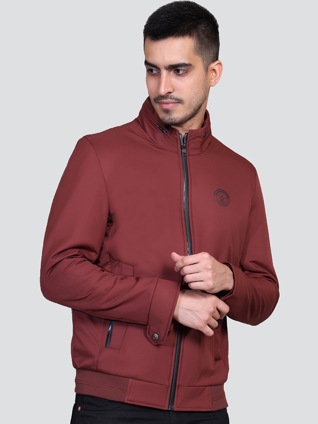 

YOUNG CLUB CLASSIC Stand Collar Lightweight Bomber Jacket, Maroon