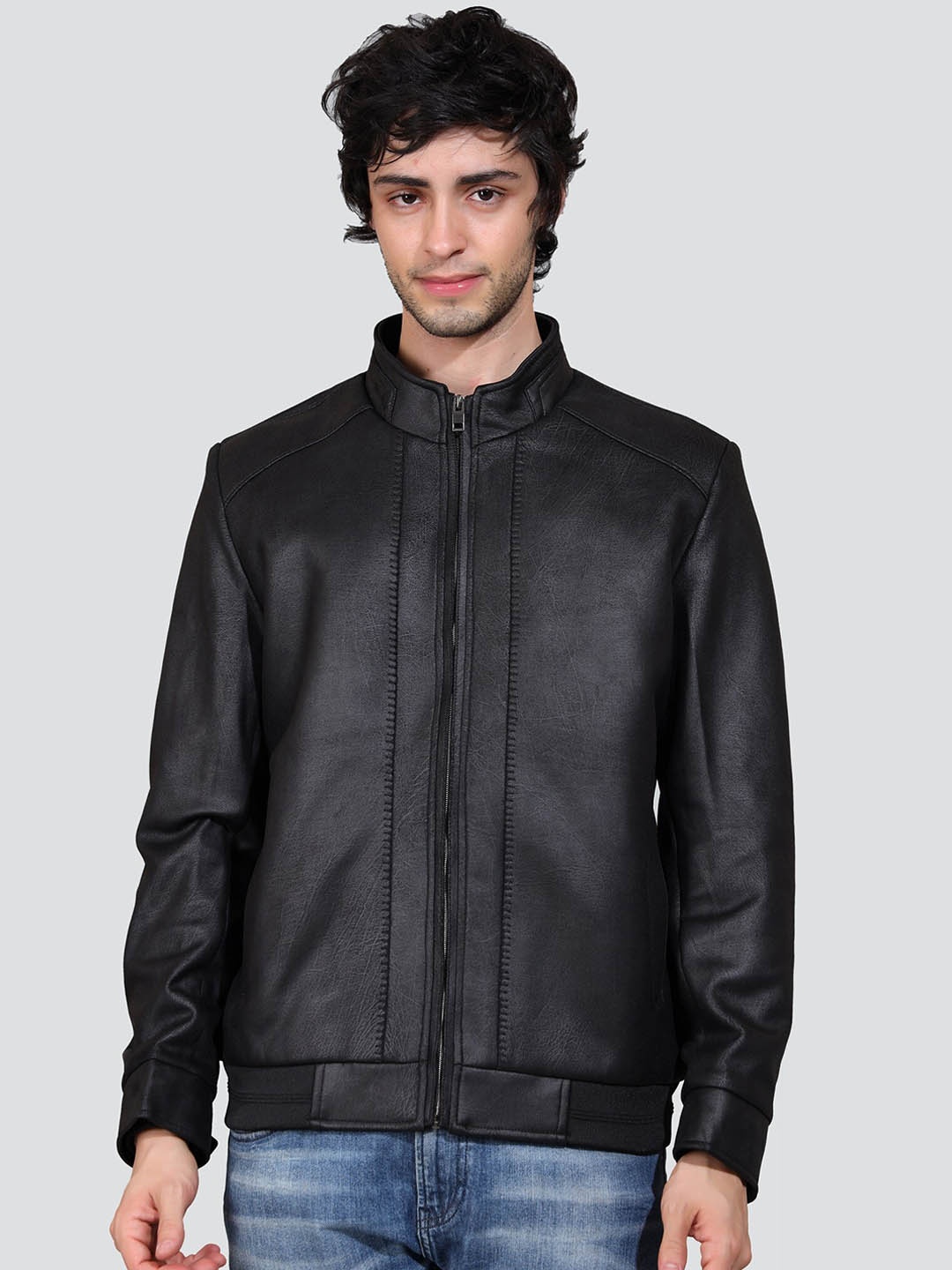 

YOUNG CLUB CLASSIC Lightweight Mock Collar Biker Jacket, Black