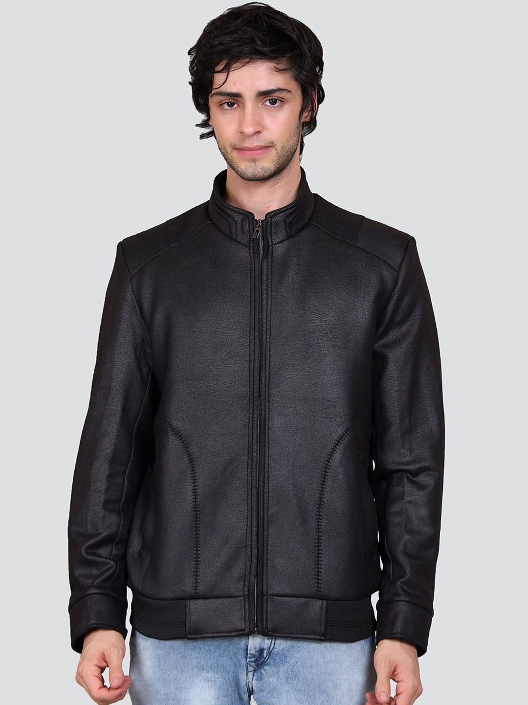 

YOUNG CLUB CLASSIC Men Black Floral Suede Lightweight Crop Puffer Jacket