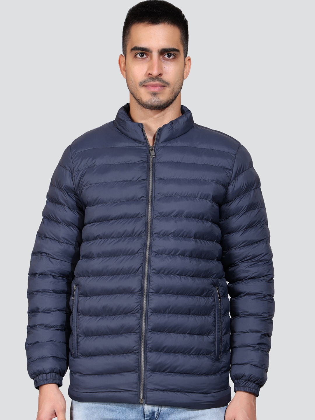 

YOUNG CLUB CLASSIC Lightweight Mock Collar Puffer Jacket, Navy blue