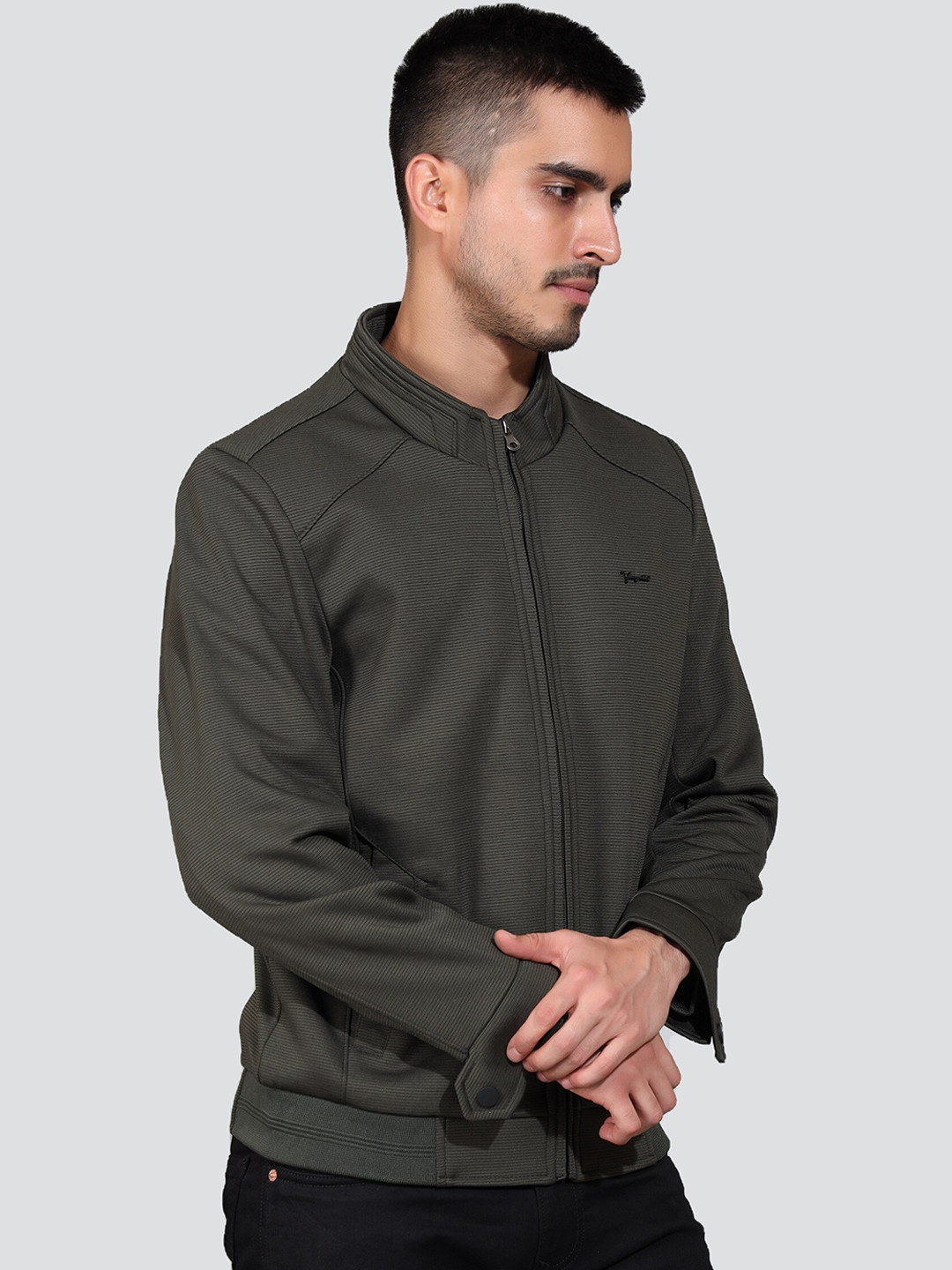 

YOUNG CLUB CLASSIC Men Grey Floral Colourblocked Woollen Lightweight Sporty Jacket