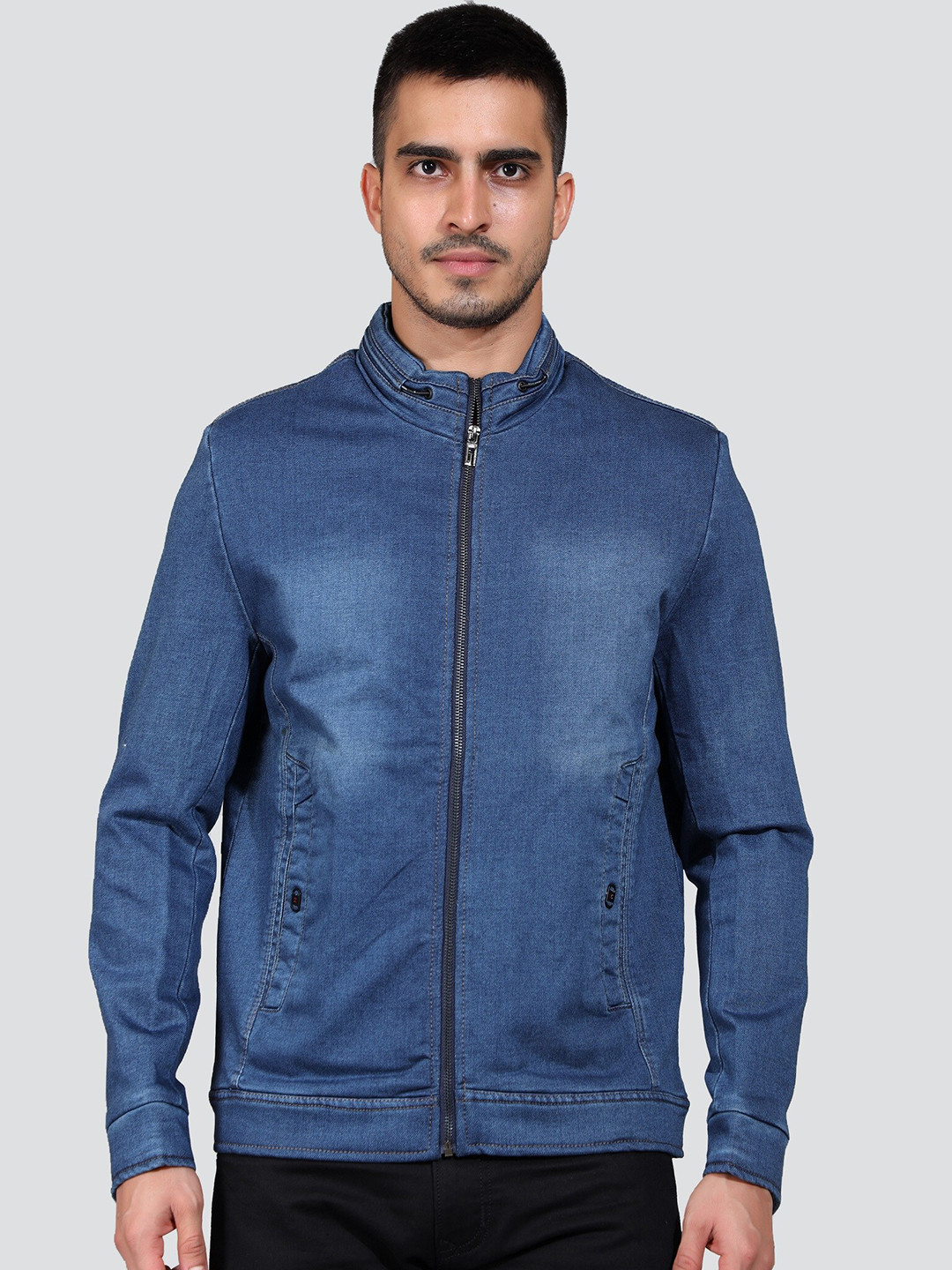 

YOUNG CLUB CLASSIC Washed Mock Collar Lightweight Denim Jacket, Blue