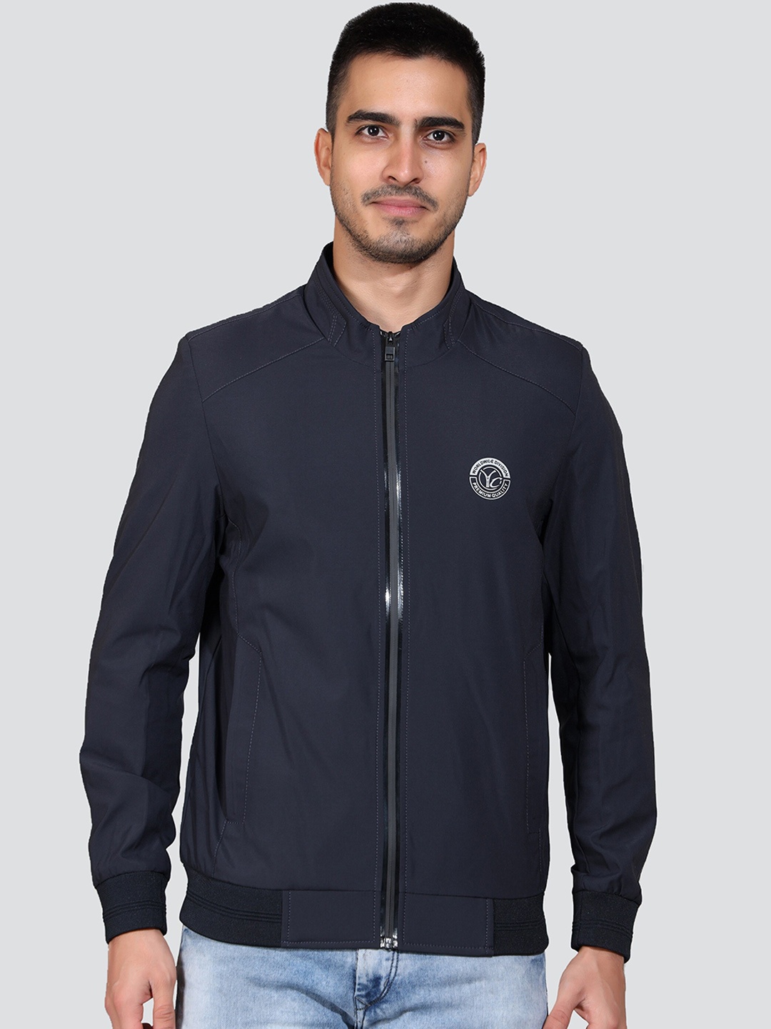 

YOUNG CLUB CLASSIC Lightweight Mock Collar Bomber Jacket, Navy blue