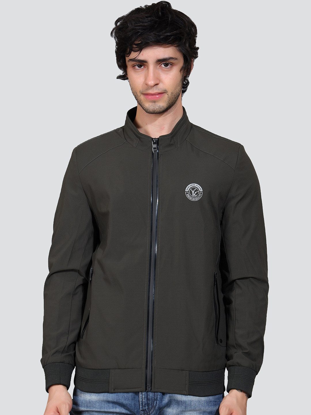 

YOUNG CLUB CLASSIC Stand Collar Lightweight Bomber Jacket, Green