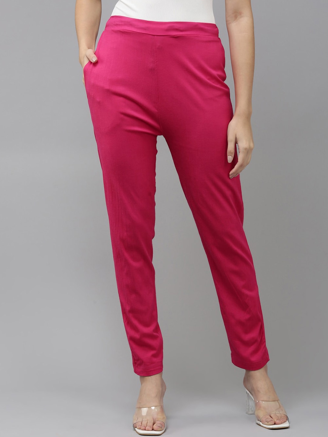 

Kryptic Women Stretchable Smart Fit Trousers, Pink