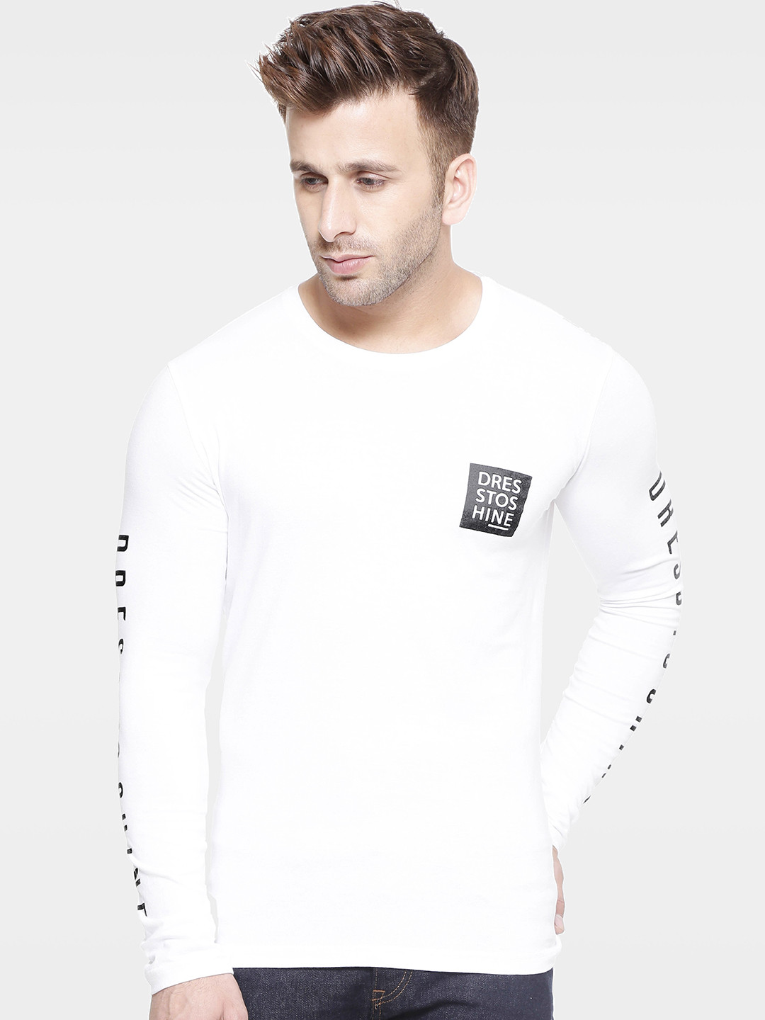 

AUSK Typography Printed Round Neck Long Sleeve Cotton T-Shirt, White