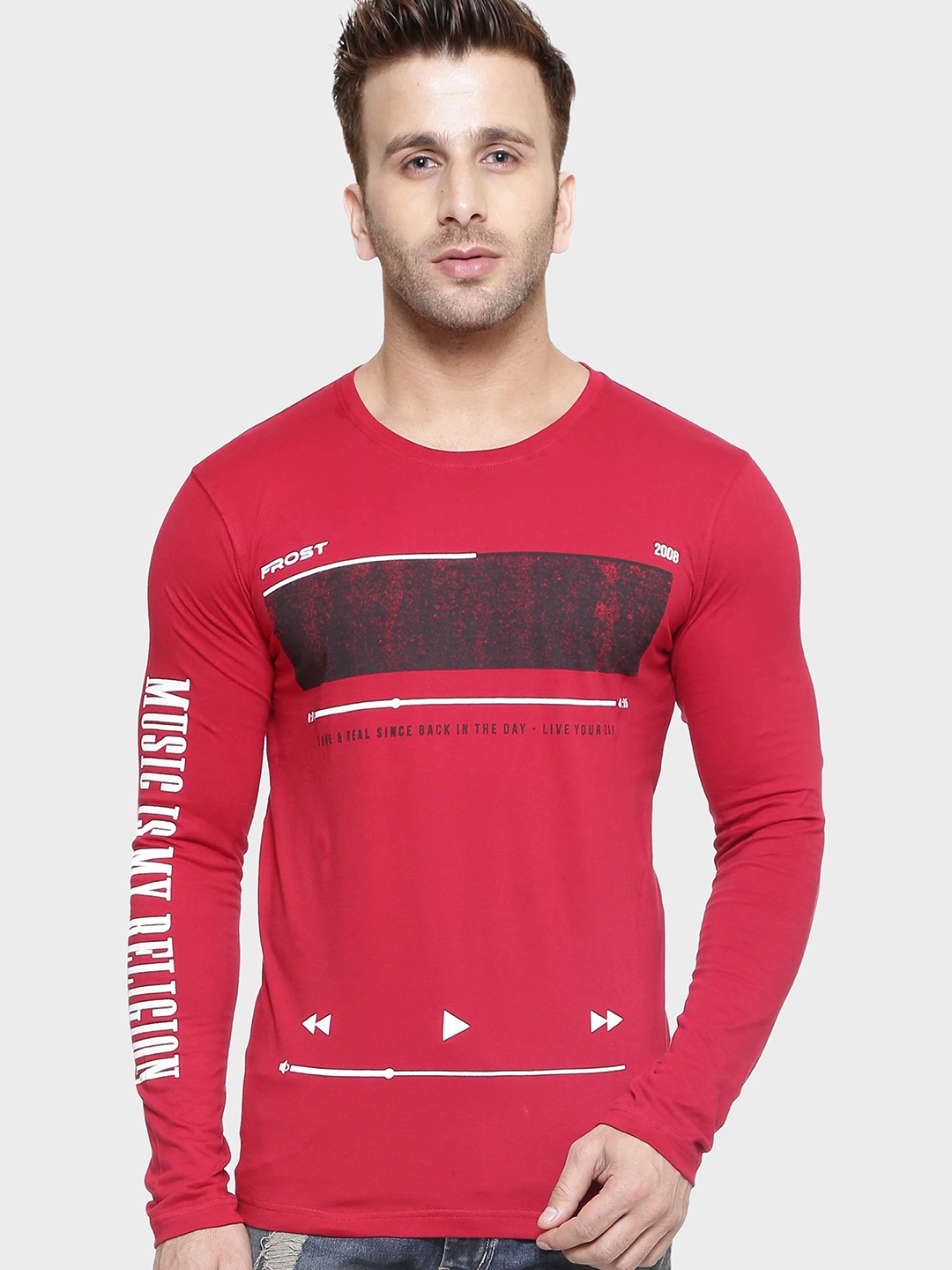 AUSK Typography Printed Cotton T-shirt, Red
