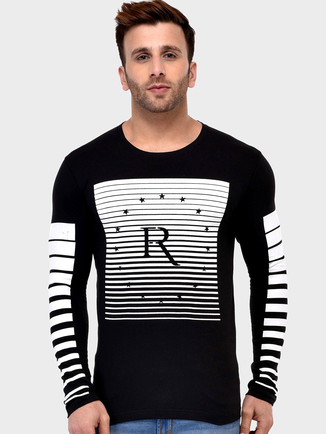 

AUSK Striped Cotton T-shirt, Black