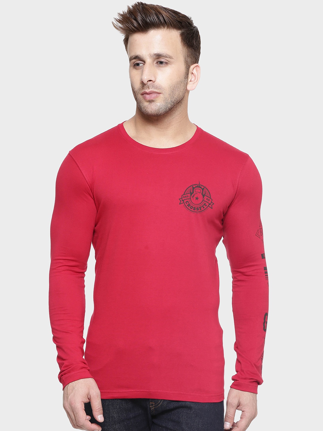 

AUSK Graphic Printed Round Neck Long Sleeve Cotton T-Shirt, Red