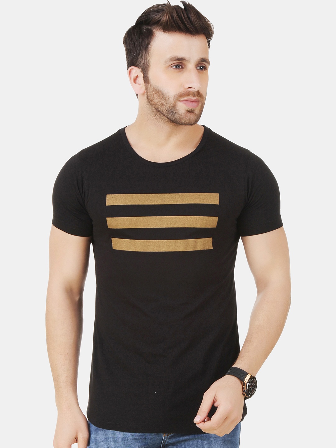 

AUSK Striped Cotton T-shirt, Black