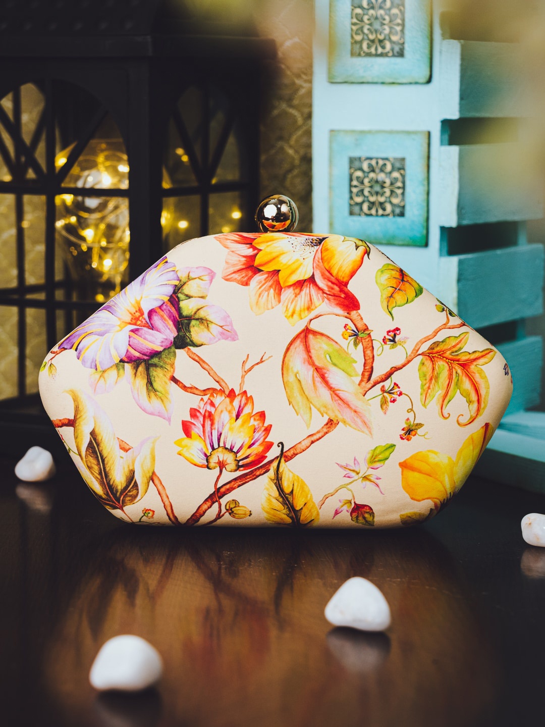 

DressBerry Floral Printed Box Clutch, Peach